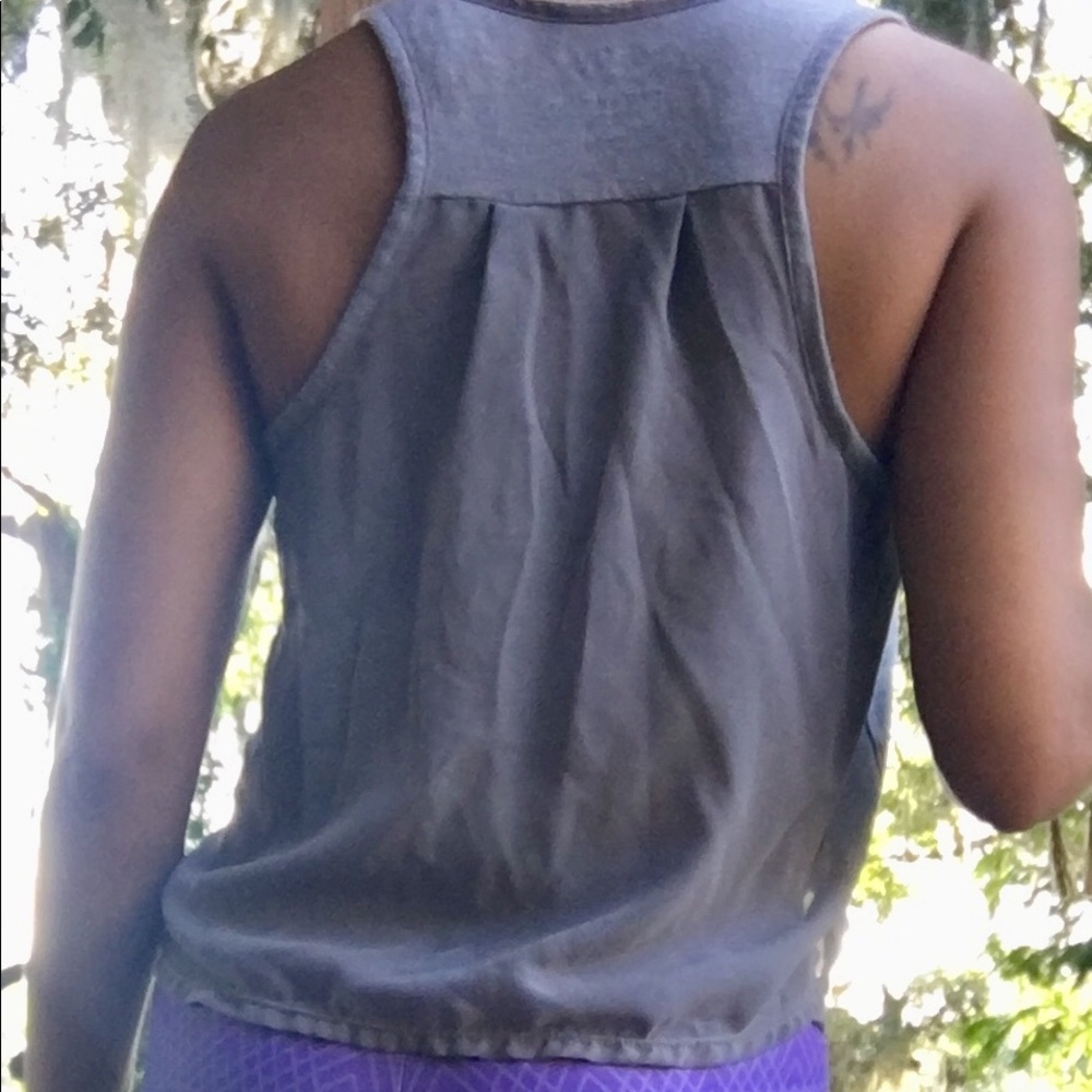 Racer tank with cotton front / sheer back